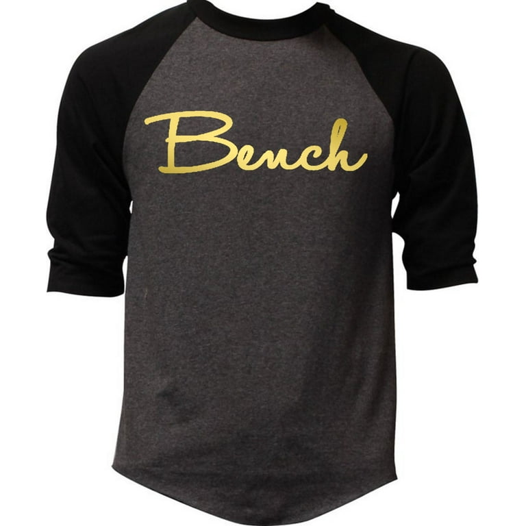 Men\'s Gold Signature Bench V254 Charcoal/Black Raglan Baseball T-Shirt  Large | T-Shirts