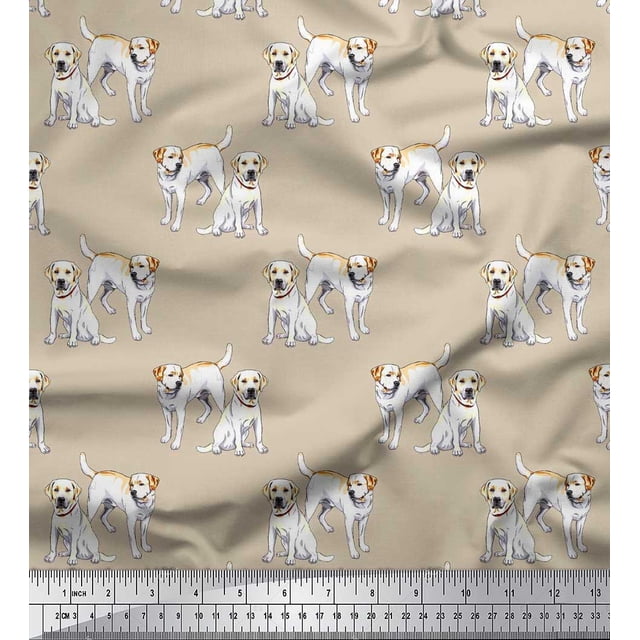 Soimoi Polyester Crepe Fabric Labrador Dog Decor Fabric Printed Yard 52 Inch Wide