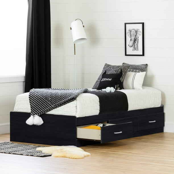 South S Cosmos 3 Drawer Storage Bed, Black Twin Bed With Storage Drawers