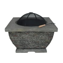 Laraine Outdoor 32" Wood Burning Light Weight Concrete Square Fire Pit, Grey