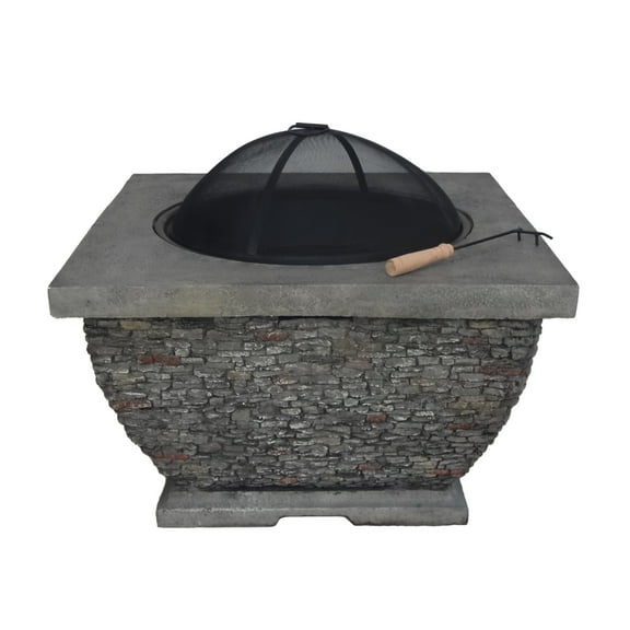 Laraine Outdoor 32" Wood Burning Light Weight Concrete Square Fire Pit, Grey