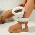 thumbnail image 4 of Rokment Platform Winter Snow Boots for Women Fuzzy Plush Lined Cold Weather Fashion Thermal Slip on Mid Calf Dress Ankle Booties Brown Size 7.5, 4 of 8