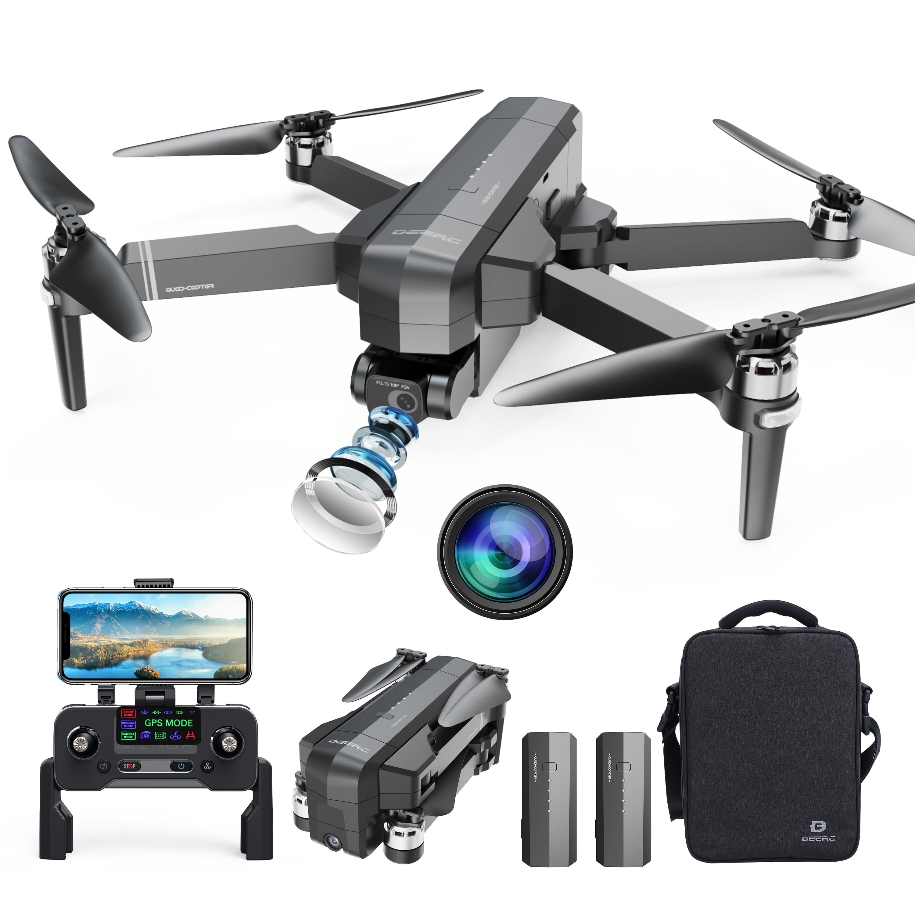 DEERC GPS Drone with 4K Camera Adults 2-axis Gimbal EIS Anti-Shake 5G FPV Live Video Brushless Motor Auto Return Home Carry Case - Walmart.com