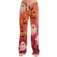 thumbnail image 4 of Womens Pj Pants Halloween Pumpkin Print Wide Leg Lounge Pants Elastic Waist Pjs, 4 of 6