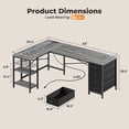 thumbnail image 2 of 63 Inch L-Shaped Desk with Fabric Drawers, Reversible Home Office & Gaming Desk with Power Outlets, USB-C, and Adjustable Storage Shelves, 2 of 9