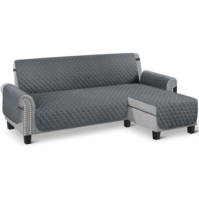 Housse de Canapé en Forme de L Housse de Canapé Sectionnelle Housse de Chaise Longue Réversible Protecteur de Meubles pour Décoration Intérieure (Gris Foncé, Petit)