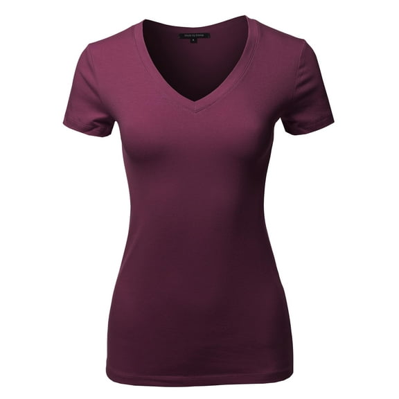 FashionOutfit Women's Basic Cotton V-Neck Short Sleeve Top