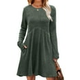 thumbnail image 2 of Long Sleeve Dress for Women Crew Neck Waist Tunic Dress with Pockets Green S, 2 of 6