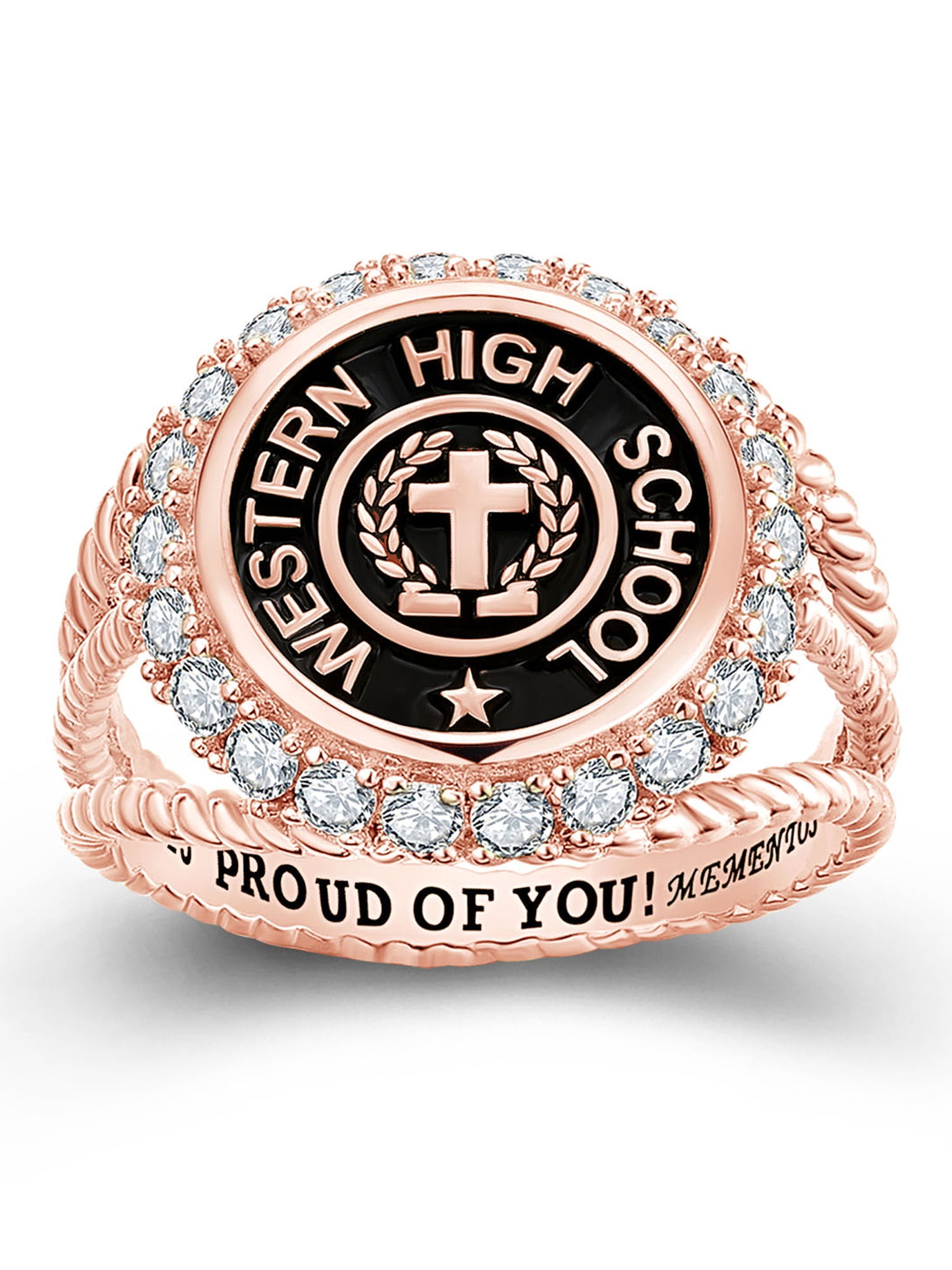 Mementos USA Custom Class Ring Sterling Silver for Women High School College Graduation-Rose Gold