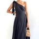 thumbnail image 3 of Gibobby Vestido largo para mujer, de verano Vestido para mujer Casual Un hombro Color sólido Manga corta Vestido con botones Vestido informal(Negro,XL), 3 of 5