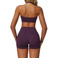 thumbnail image 2 of IBTOM CASTLE Workout Sets for Women Square Neck Halter Sports Bra High Waist Biker Shorts 2 Piece Gym Yoga Outfits S Purple, 2 of 7