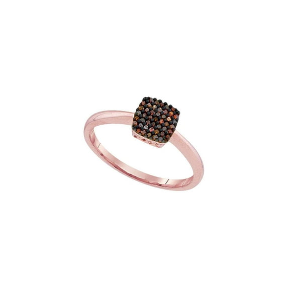 10kt Rose Gold Womens Round Red Color Enhanced Diamond Square Cluster Ring 1/8 Cttw