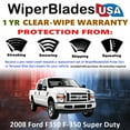 thumbnail image 2 of 2008 Ford F350 F-350 Super Duty Beam Wiper Blades Wipers w/1yr Warranty (Set of 2) (WiperBladesUSA), 2 of 5