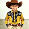 thumbnail image 2 of KHONTS Boys Western Cowboys Shirts for Kids Button down Printed Casual Collared Shirts,Size 4-13 Years Yellow 170, 2 of 3