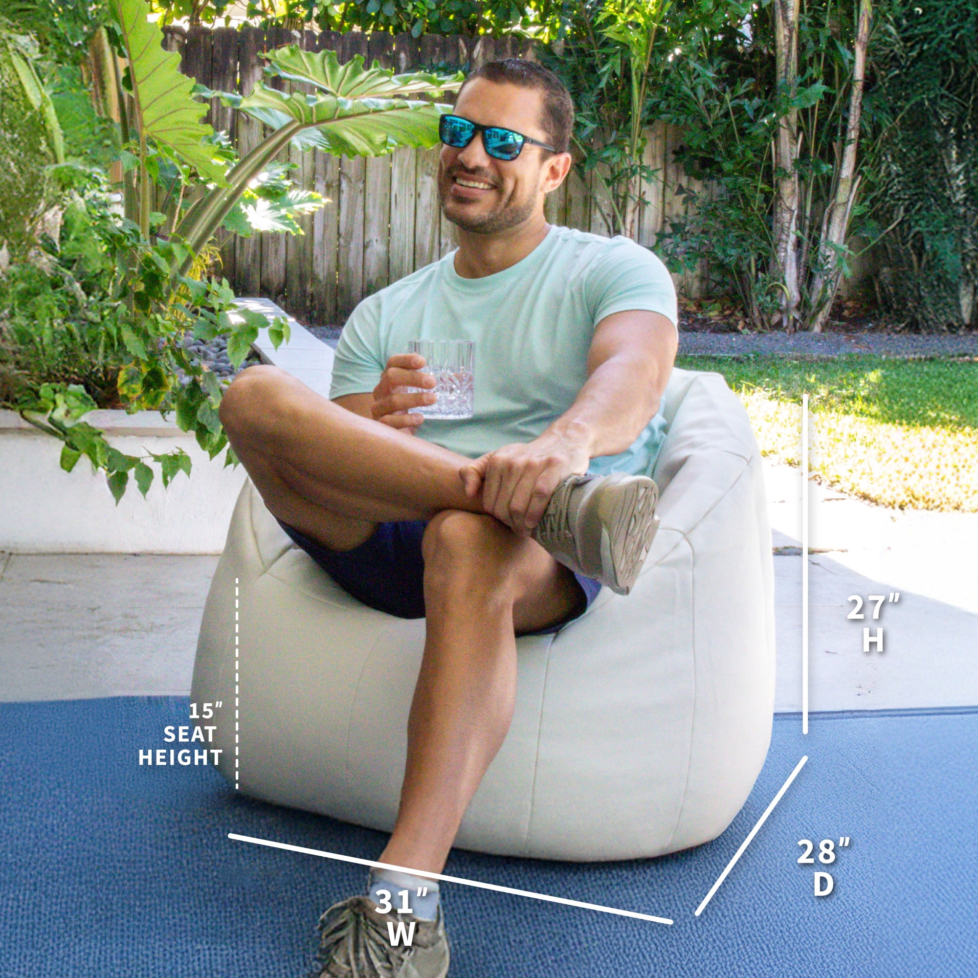 Big Joe Milano Outdoor Weatherproof Bean Bag Chair for Kids, Teens, Adults, White Marine Vinyl, UV Protected Weather Resistant Fabric, Lightweight Patio Reading Seat, 2.5 foot Refillable