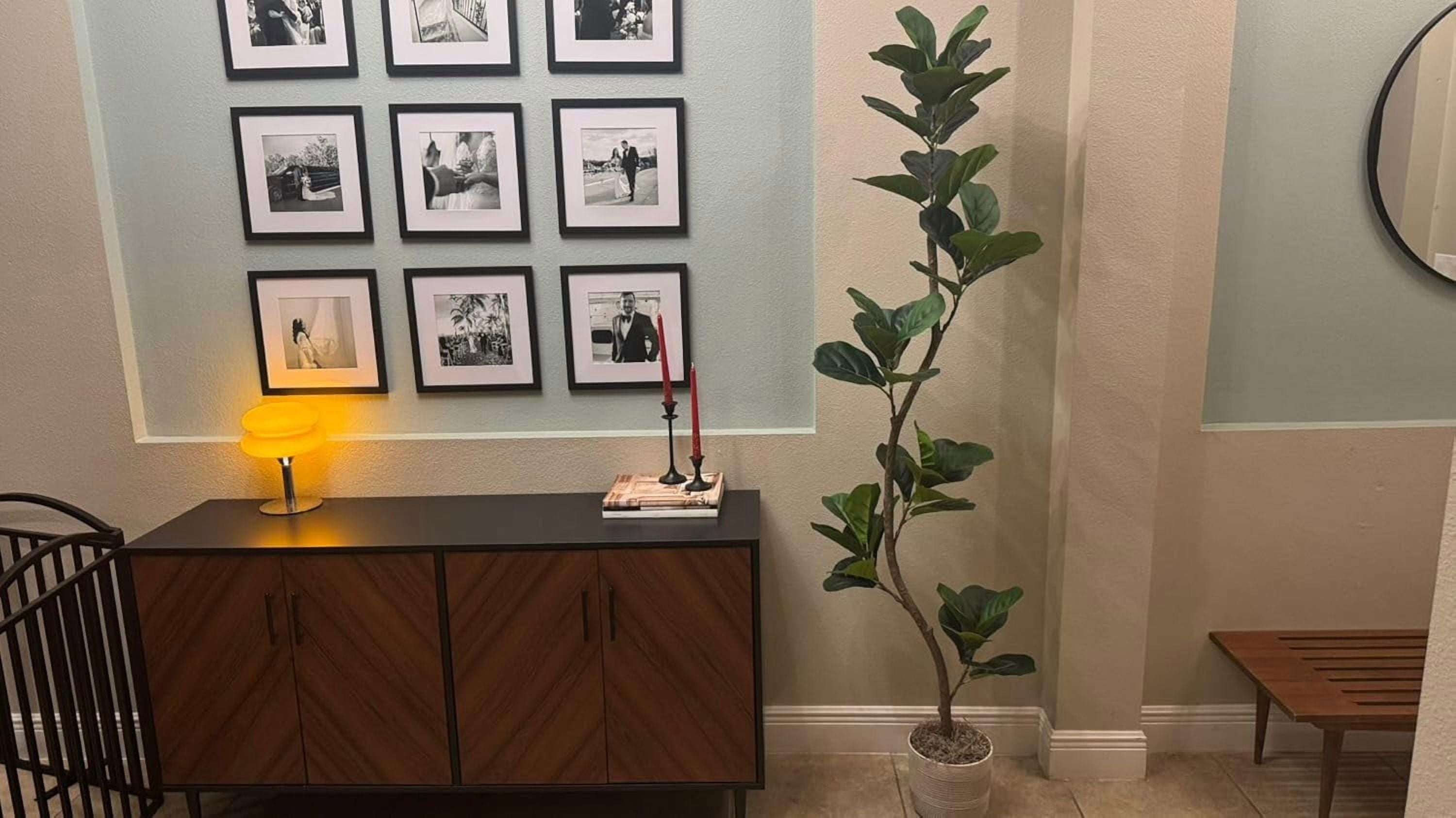 Artificial Fiddle Leaf Fig Tree - 6 ft Fake Plant with Black Nursery Planter, Large Fake Tree for Home or Office Decor - Artificial Plants Indoor Outdoor, Housewarming Gift