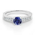 thumbnail image 2 of Gem Stone King 925 Sterling Silver Ring Round Blue Created Sapphire and Moissanite (1.15 Cttw, Size 5), 2 of 5