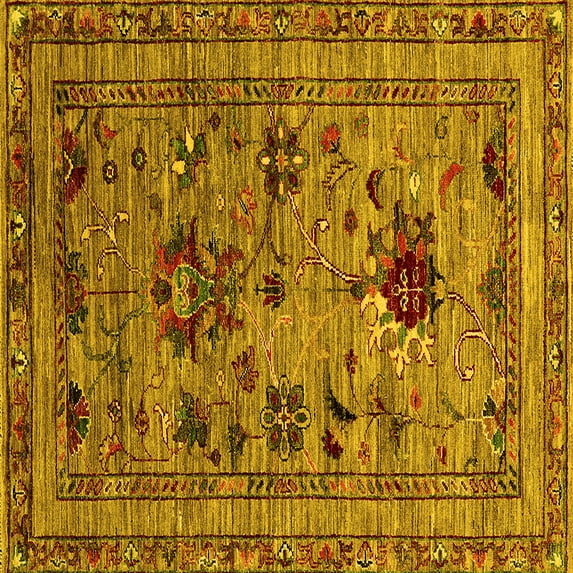 Ahgly Company Indoor Square Oriental Yellow Industrial Area Rugs, 3' Square