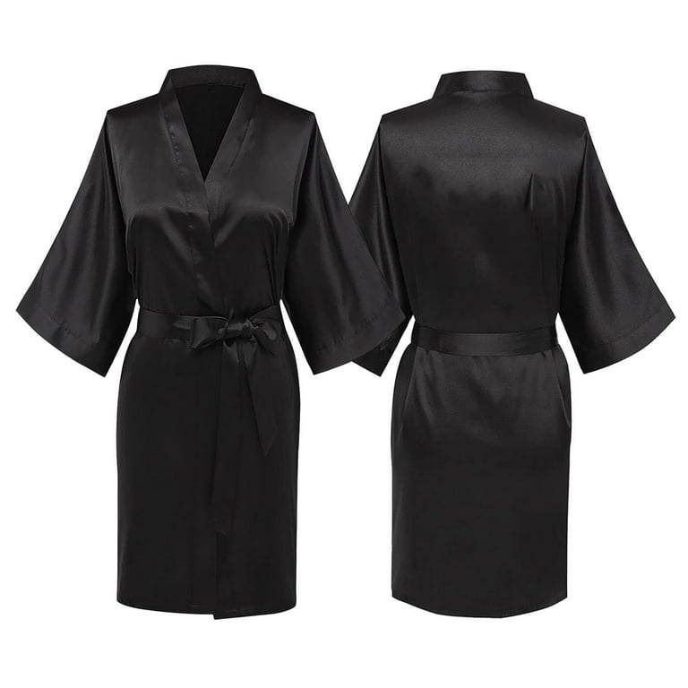 black short dressing gown REN Women's Black Short Lace Detailed 2-Piece Fancy Satin Nightgown Dressing Gown Set- Trendyol