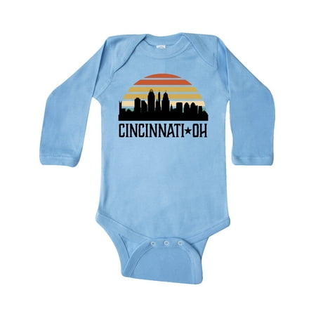 

Inktastic Cincinnati Ohio Skyline Retro Gift Baby Boy or Baby Girl Long Sleeve Bodysuit