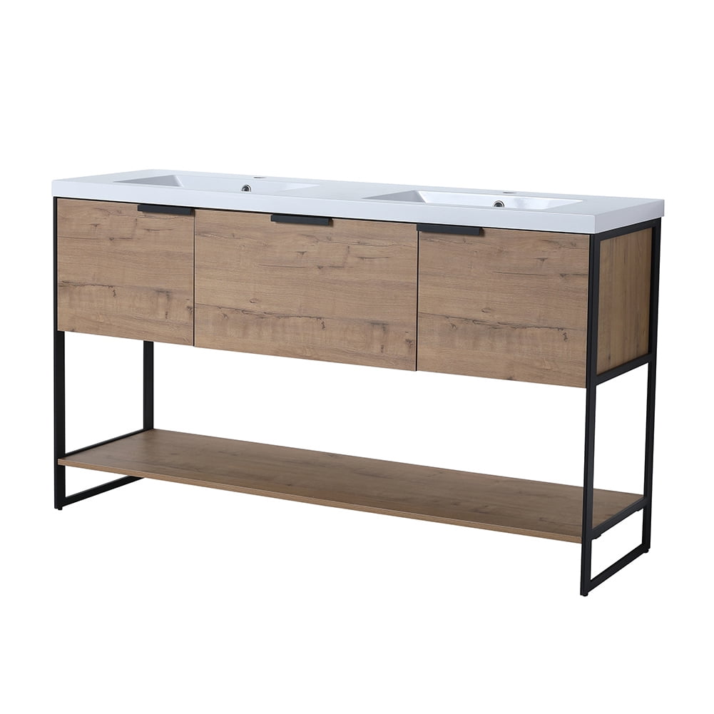 Kepooman 59" Bathroom Vanity, Modern Floating Bathroom Cabinet with Doors and Drawer, Imitative Oak Kepooman 59" Bathroom Vanity, Modern Floating Bathroom Cabinet with Doors and Drawer, Imitative Oak