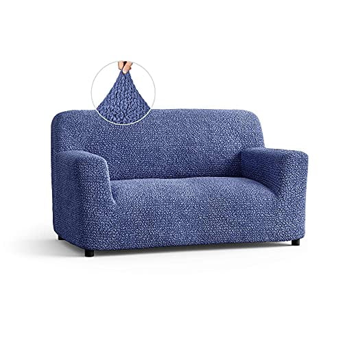 Loveseat Slipcover -2 Seater Couch Cover - Soft Polyester Fabric Slipcovers - 1-Piece Form Fit Stretch Furniture Cover - Microfibra Collection - Blue (Loveseat)