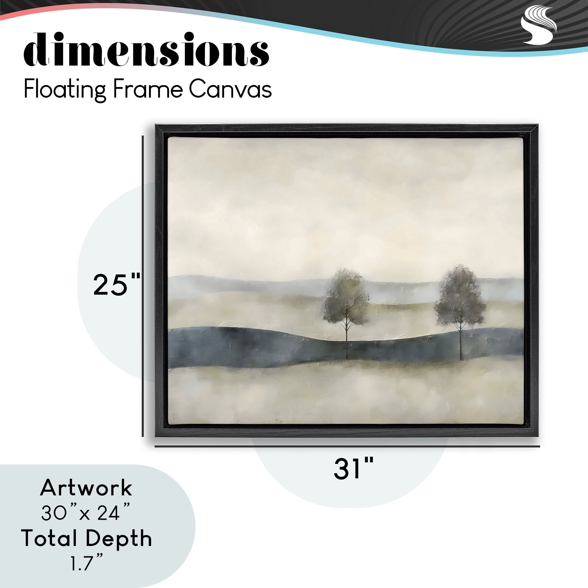 Stupell Industries Muted Horizon with Trees Black Framed Floater Canvas Wall Art, design by Riley B