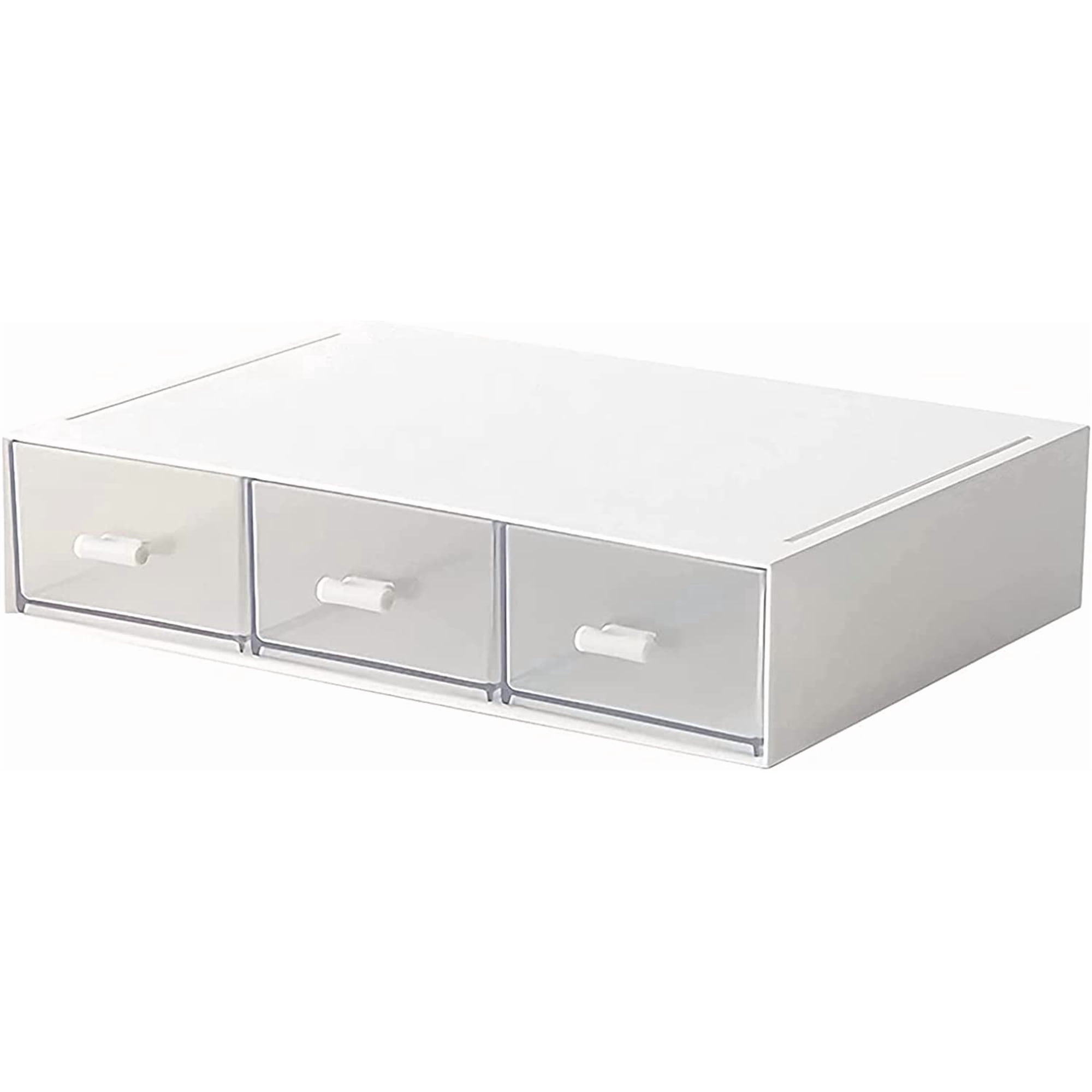 Desk Organizer with 3 Stackable Plastic Drawers Compact White Desk Storage Box for Small Items Cosmetics and Office Supplies
