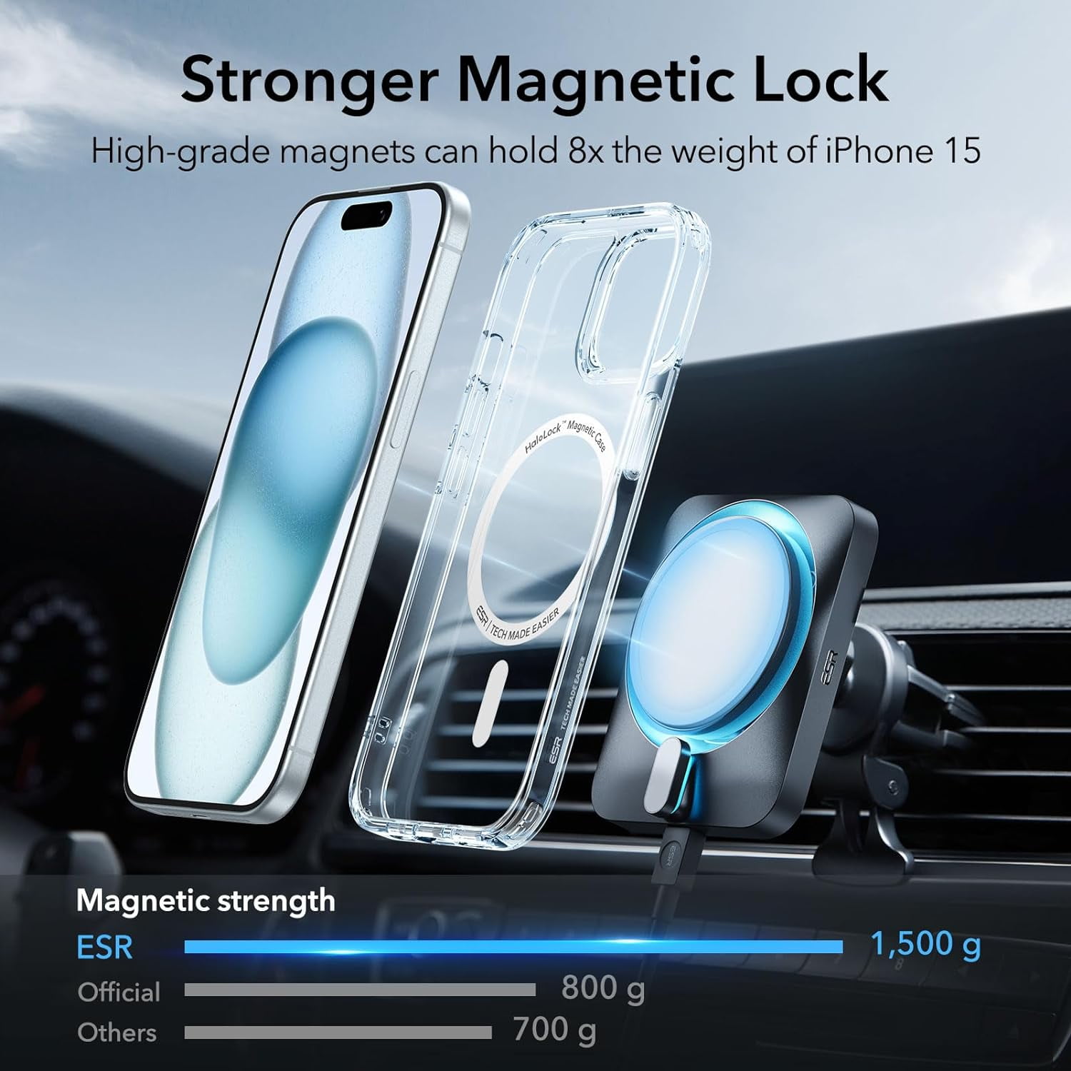 CRKMGS-for iPhone 15 Case, Compatible with MagSafe, Military-Grade Protection, Yellowing Resistant, Scratch-Resistant Back, Magnetic Phone Case for iPhone 15, Classic Series, Clear Blue