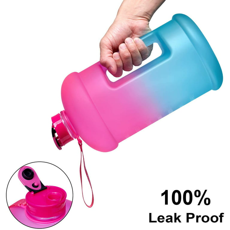 SLUXKE 1 Gallon Water Bottle with Time Marker BPA Free Motivational, 128oz Leak Proof Water Bottle Jug with Handle and Straw, One Click Open Sports