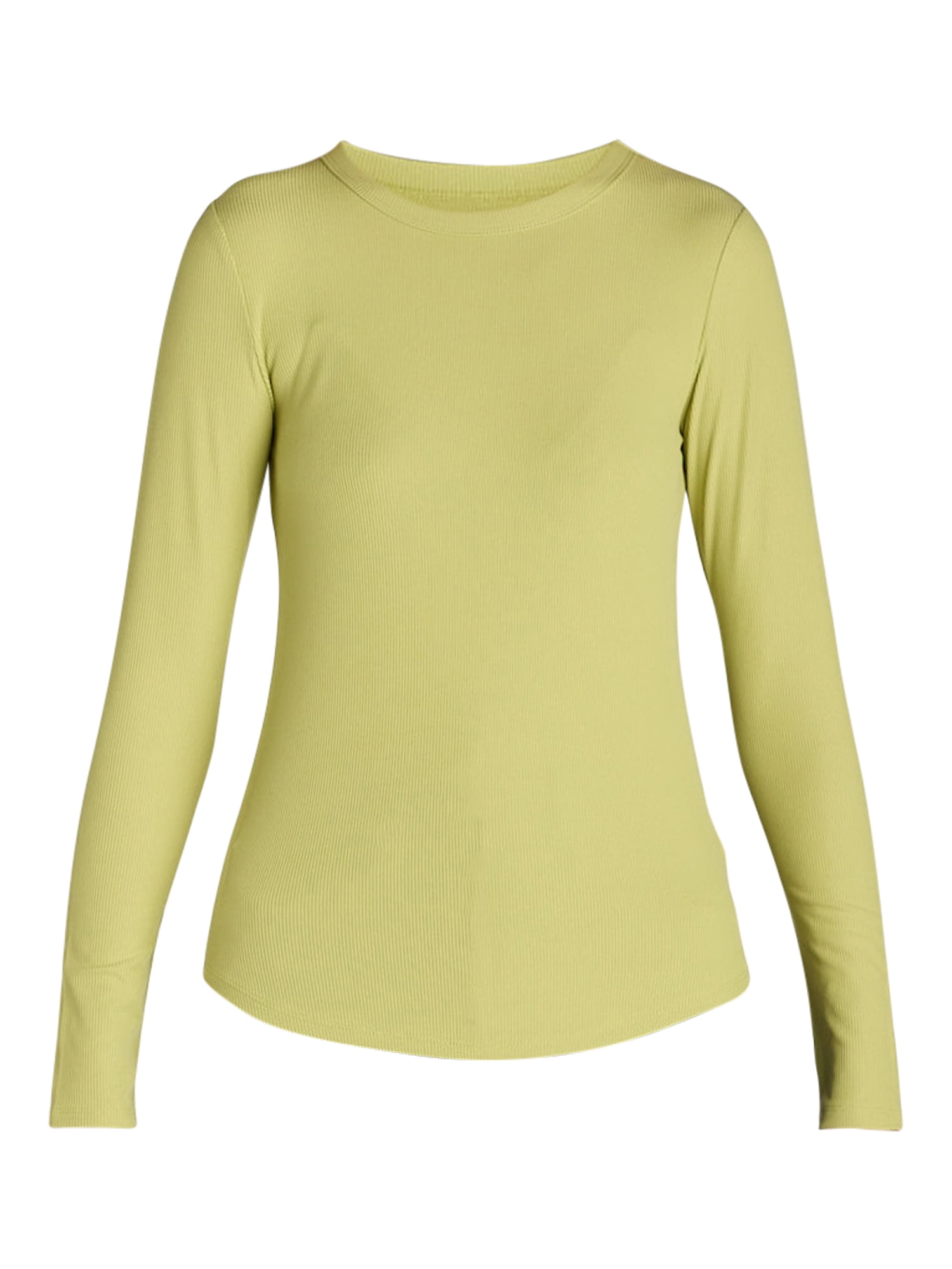 No Boundaries Ribbed Crewneck Tee with Long Sleeves, 1 or 2-Pack, Women's & Women's Plus XXS-XXL