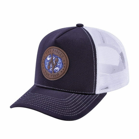 Unisex V2 Embroidered And Laser-Engraved Pisces Zodiac (February 19, March 20), 5-Panel Trucker Hat, Dark Grey/White, Adjustable Fit