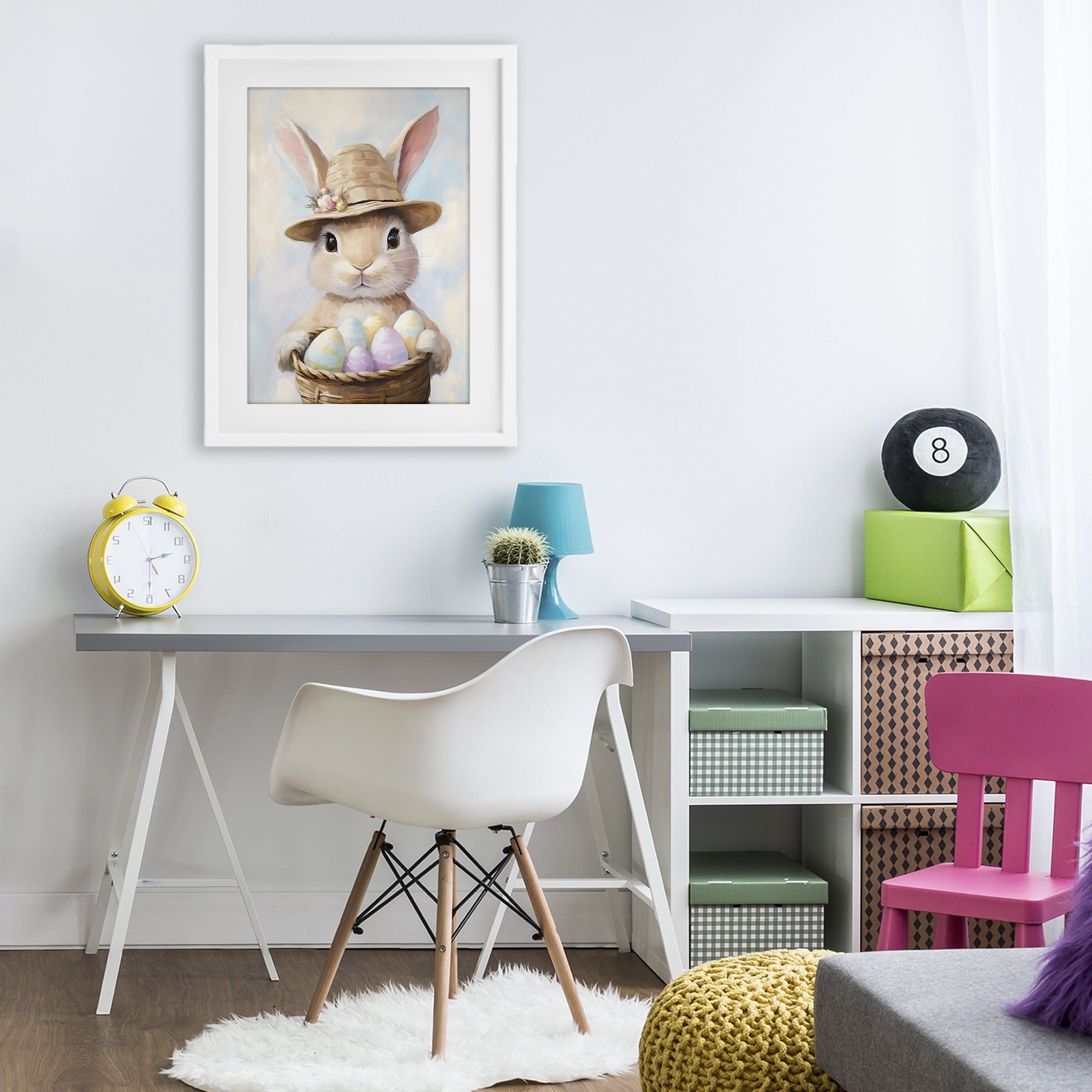 Stupell Industries Bunny with Easter Egg Basket White Framed Print Under Glass, design by The Prints Vibe