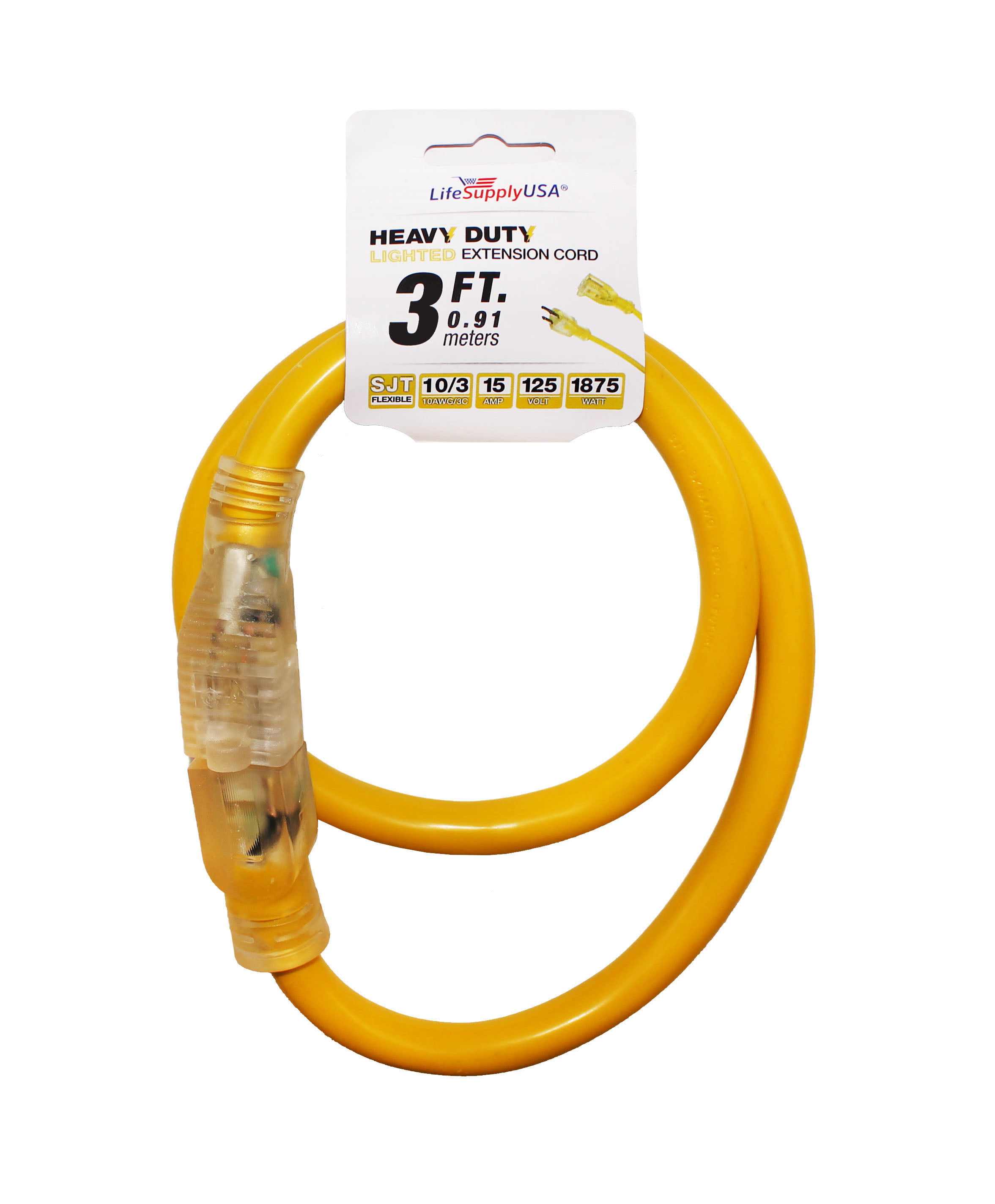 16/3 6ft 300V SJTW Extension Cord LIGHTED END Indoor/Outdoor 6 Feet 10 Pack 
