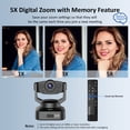 thumbnail image 5 of Cámara web NexiGo N990 4K PTZ con zoom, sistema de videoconferencia con zoom digital 5X, sensor Sony Starvis, preajuste de posición, micrófonos estéreo duales y conectores de audio para micrófonos ext, 5 of 5