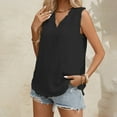thumbnail image 3 of Womens Sleeveless Ruffled V Neck Tops Summer Linen Tank Tops Solid Color Edge Hem Camisoles 100 Polyester Shirts Women Spandex Tee Women Athletic Shirt Women S Tops Short Sleeve Layering Tee, 3 of 5