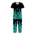 thumbnail image 5 of Pajama Sets for Women 2 Piece Floral Print Soft Cotton Short Sleeve Sleepwear V Neck Top and Capri Pants Pjs Outfits (XL, Black), 5 of 5