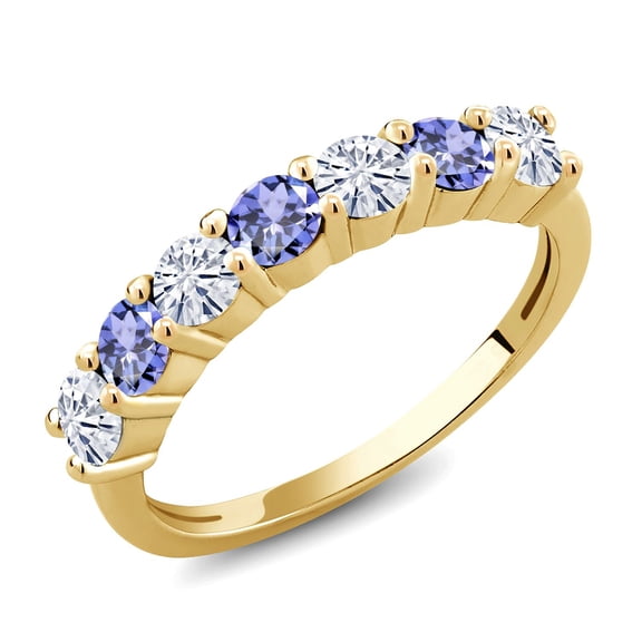 Gem Stone King 18K Yellow Gold Plated Silver Set with Moissanite Anniversary Ring for Women (1.18 Cttw, Gemstone Birthstone, Size 9) (Size 9)