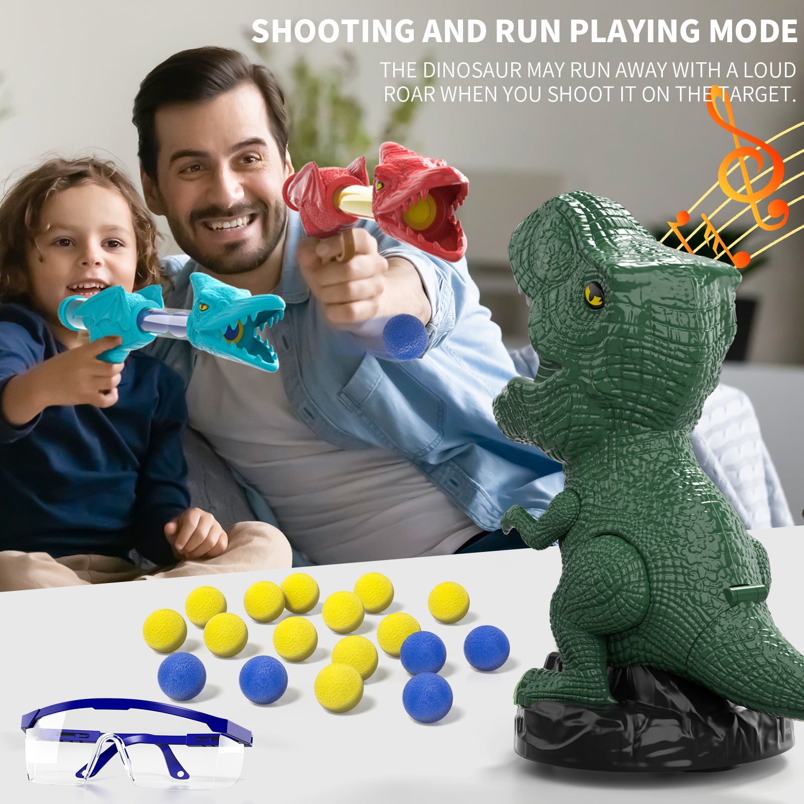 KukuFun Dinosaur Toys Shooting Games for Boys 3 4 5 6 Years Old Movable Shooting Target Toy with 2 Pump Guns & 48 Foam Balls, Outdoor Indoor Game Toys