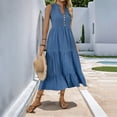 thumbnail image 5 of Mingw Womens Beach wear DressSleeveless Trendy Beach Midi Dress V Neck Pleated Swing Boho Sundress Ruff Hem Maxi Dresses XL, 5 of 6