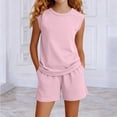 thumbnail image 4 of yillto Girls Summer 2 Piece Outfits Short Sleeve T Shirts Top and Shorts Clothing Tracksuit Sets with Pockets, 4 of 5