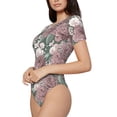 thumbnail image 2 of Daiia Rose Flowers print Women's Crew Neck Short Sleeve Bodysuit Fashion Tops Fit Casual Basic Extender Bodysuit-Large, 2 of 9