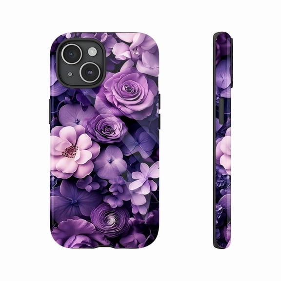 Purple Floral iPhone Case Elegant Trendy Design for Women Compatible with iPhone 11/12/13/14/15/16 (Pro Max/Plus)