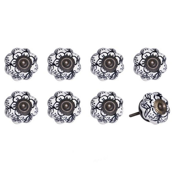 HomeRoots 544407 Black & White Ceramic & Metal Drawer Pull Knobs - Set of 8
