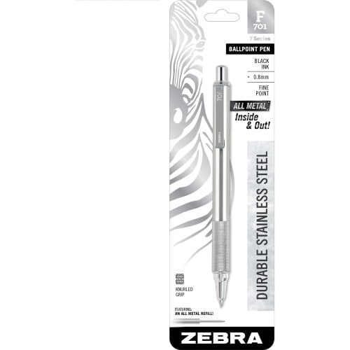 Zebra Pen F-701 Retractable Ballpoint Pen 0.7 mm Pen Point Size - Refillable - Retractable - Black - Stainless Steel Barrel - 1 Each