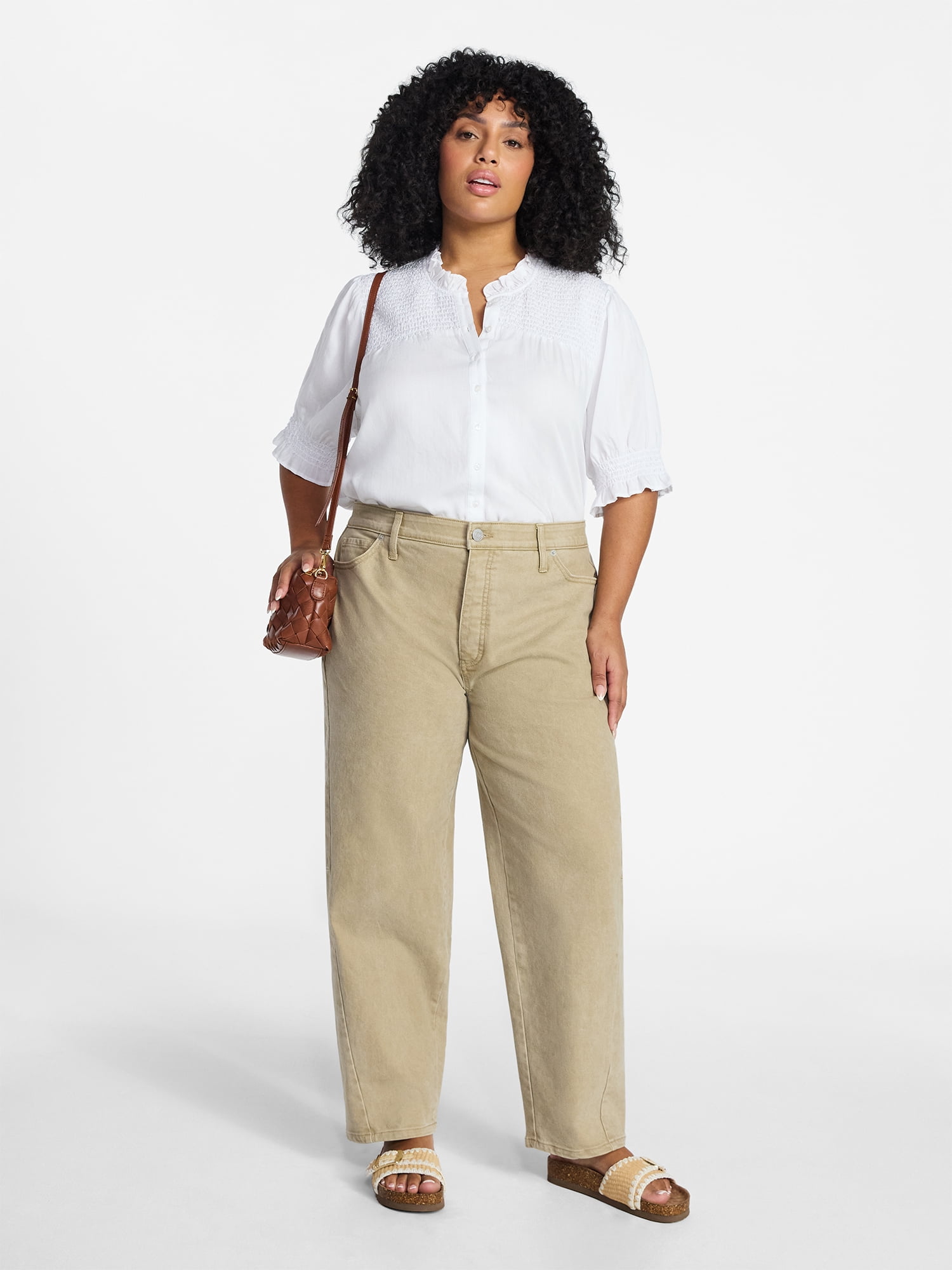 Terra & Sky Women's Plus Size Smock Yoke Top with Elbow Sleeves, Sizes 0X-5X