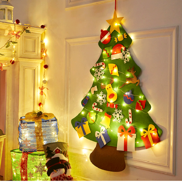 Juguete Montessori para bebé, 32 Uds., árbol de Navidad de fieltro DIY, tablero ocupado para niños pequeños, regalo de árbol de Navidad para niño y niña, decoraciones de adorno de pared para puerta