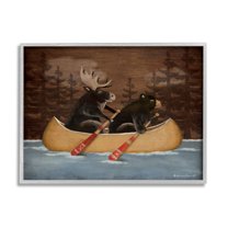Stupell Canoeing Animals Rustic Woodland Transportation Painting Gray Framed Art Print Wall Art