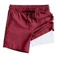thumbnail image 3 of Mens 2 in 1 Athletic Running Shorts with Compression Liner Lightweight Cotton Linen Elastic Waist Workout Shorts with Pockets, 3 of 8