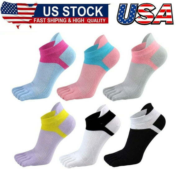 Women Toe Socks 5 Finger Cotton Wicking Athletic 6 Pack